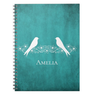 Aquamarine Lovebirds BlumenweinNotebook Notizblock