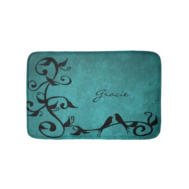 Aquamarine Lovebirds Personalisiert Badematte (Vorderseite)