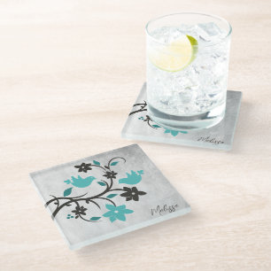 Aquamarine Lovebirds Personalisiert Glass Unterset Glasuntersetzer
