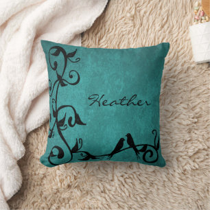 Aquamarine Lovebirds, Personalisiertes Kissen