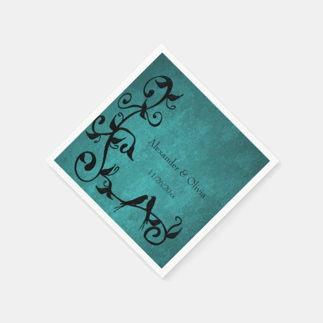 Aquamarine Lovebirds Wedding Napkins Serviette (Ecke)
