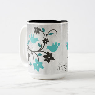 Aquamarine Lovebirds Zwei-Tone-Kaffee-Tasse Zweifarbige Tasse