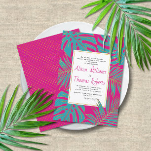 Aquamarine magenta tropische Monstera Palmen Blätt Einladung