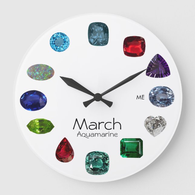 Aquamarine, März Birthstone Große Wanduhr (Vorderseite)