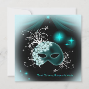 Aquamarine Masken Sweet 16 Masquerade Party Einladung