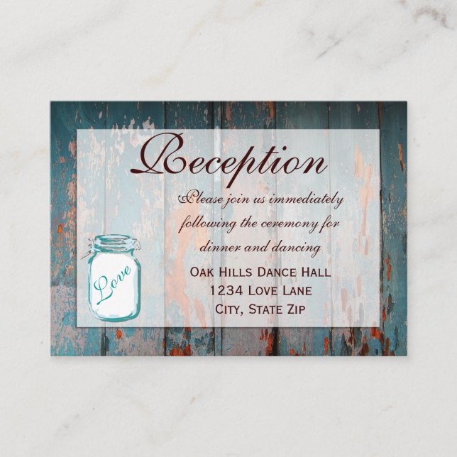 Aquamarine Mason Jar Wood Wedding Cards Begleitkarte (Vorderseite)