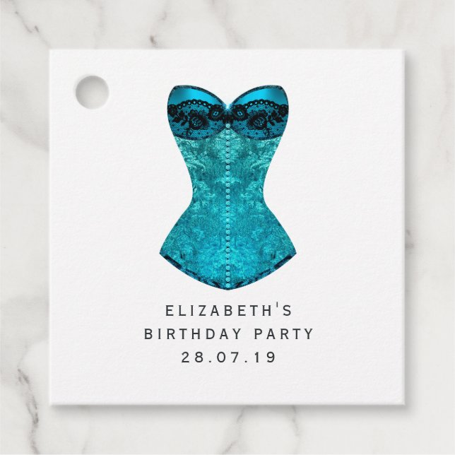 Aquamarine Masquerade Corset und Harlequin Muster Geschenkanhänger (Vorderseite)