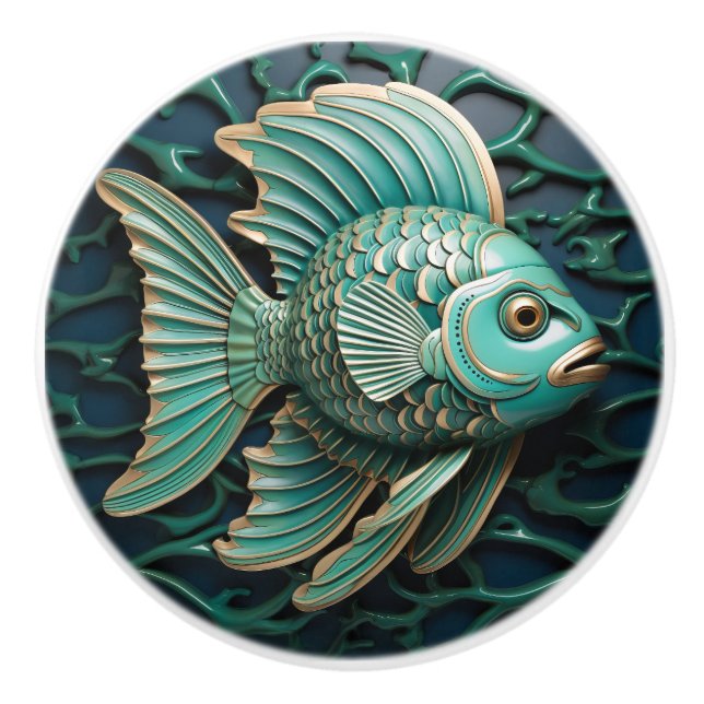 Aquamarine Meeresfauna und -flora Keramikknauf (Vorderseite)