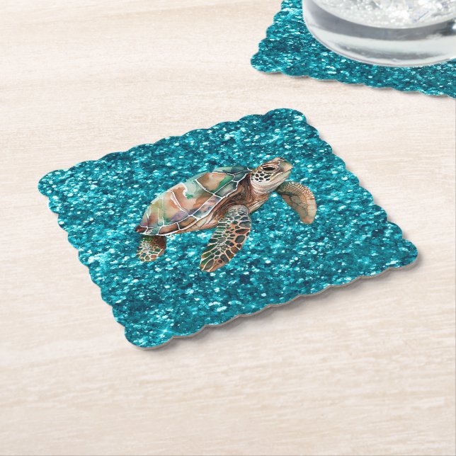 Aquamarine Meeresschildkröte Untersetzer (angewinkelt)