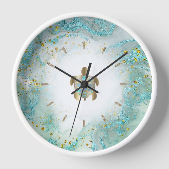 aquamarine Meeresschildkrötengestaltung Uhr (Vorderseite)