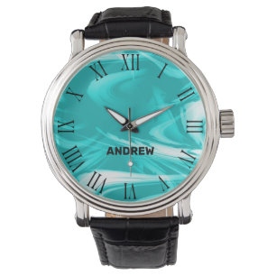 Aquamarine Meereswellen Cooler marmorierter Indivi Armbanduhr