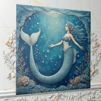 Aquamarine Mermaid Ocean Mosaic Iridescent Alcove  Fliese