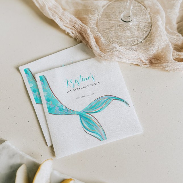 Aquamarine Mermaid Schwanz Geburtstagspapier Napki Serviette (Von Creator hochgeladen)