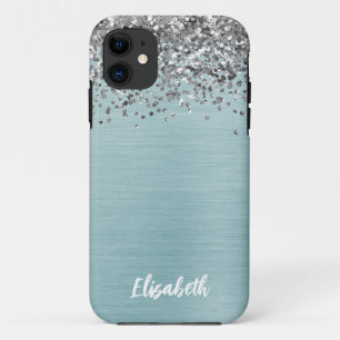 Aquamarine Metallic Silver Glitzer Girly Monogram Case-Mate iPhone Hülle
