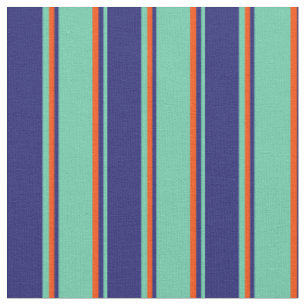Aquamarine, Midnight Blue und Red Colored Lines Stoff