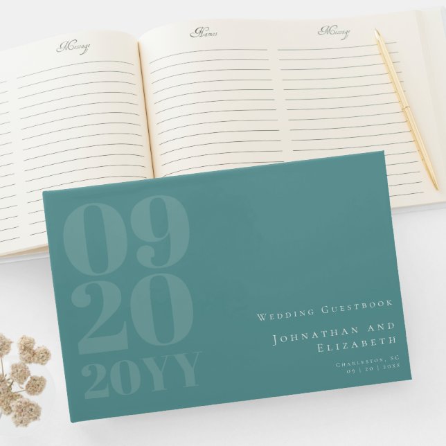 Aquamarine Minimalistische Fett-Hochzeit Gästebuch (InSitu)