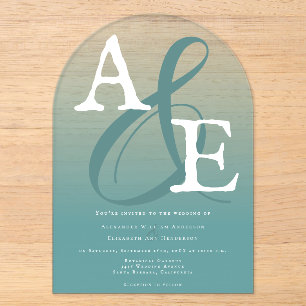 Aquamarine Minimalistische Monogramm-Hochzeit Acryleinladungen