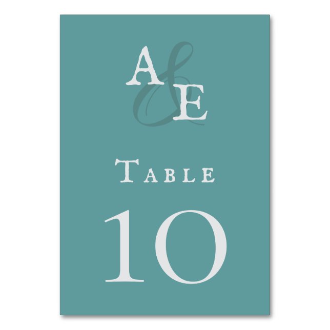 Aquamarine Minimalistische Monogramm-Hochzeit Tischnummer (Vorderseite)