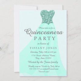 Aquamarine Minze Sparkling Glitzer Gown Quinceaner Einladung
