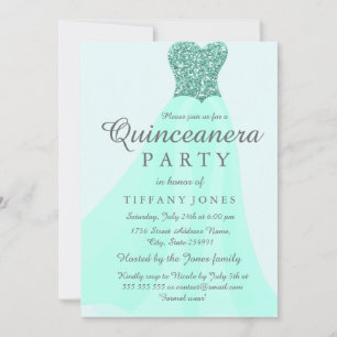 Aquamarine Minze Sparkling Glitzer Gown Quinceaner Einladung