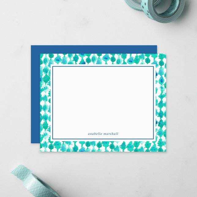 Aquamarine Mit Monogramm Aquarellkarte Mitteilungskarte (Von Creator hochgeladen)