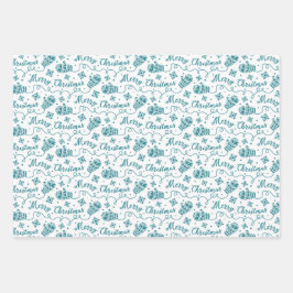 Aquamarine Mitten und Schneeflocken Weihnachtsmust Geschenkpapier Set