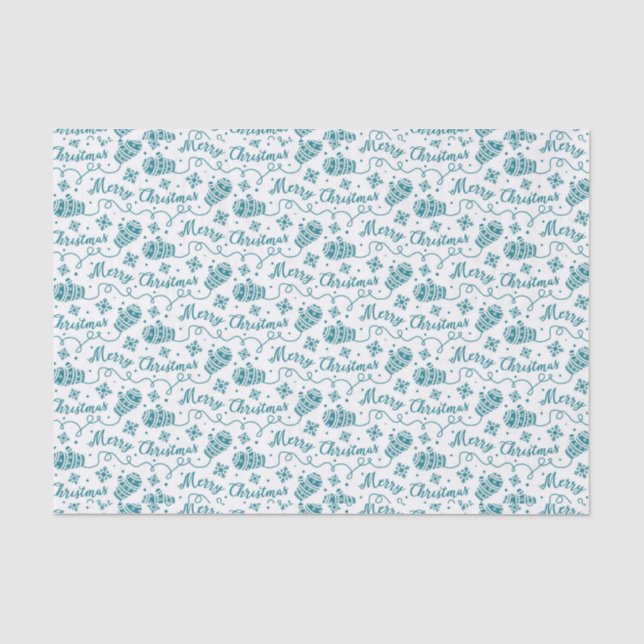 Aquamarine Mitten und Schneeflocken Weihnachtsmust Seidenpapier (Vorderseite)