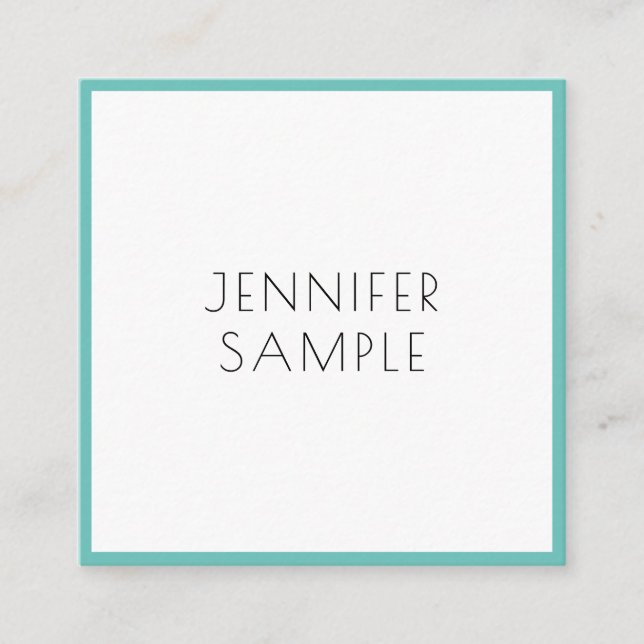 Aquamarine moderne, elegante Minimalistische Vorla Quadratische Visitenkarte (Vorderseite)
