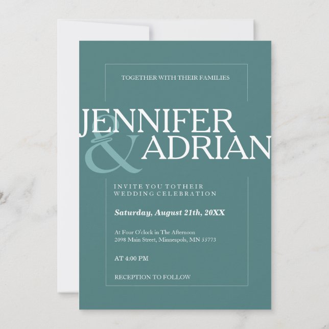 Aquamarine, moderne und einfache Hochzeitseinladun Einladung (Rückseite)
