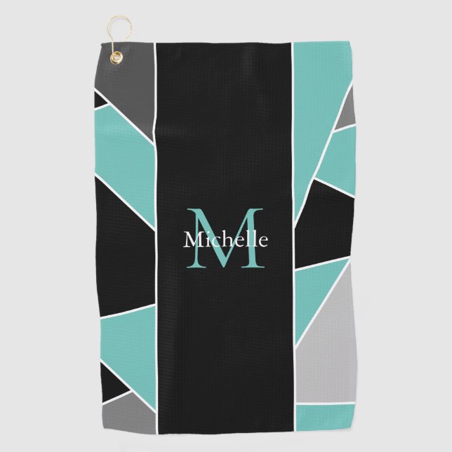 Aquamarine Monogram Abstrakt Geometrie Ladys Golfhandtuch (Vorderseite)