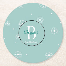 Aquamarine Monogram Snowflake Untersetzer