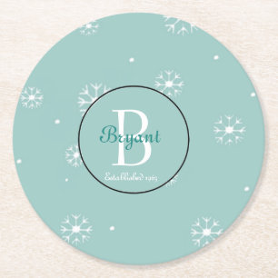 Aquamarine Monogram Snowflake Untersetzer