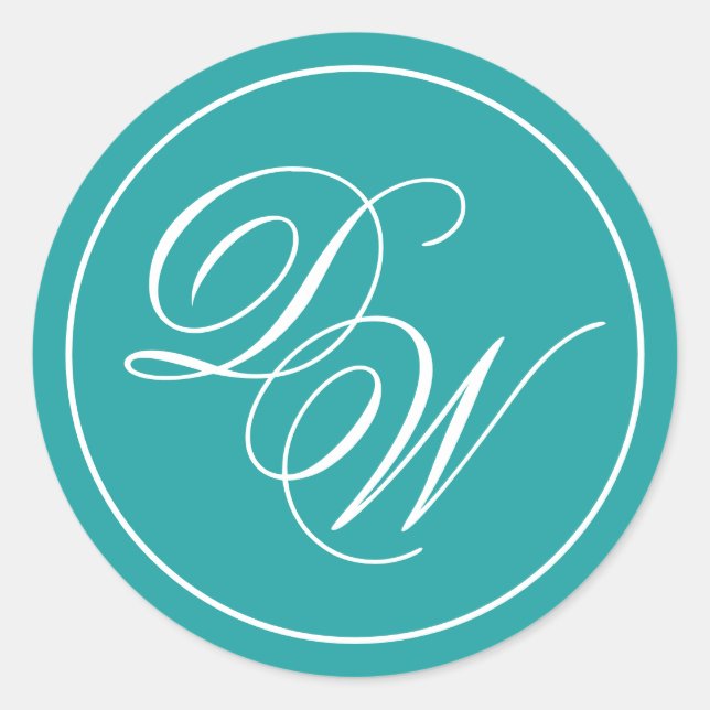 Aquamarine Monogramm 2 Initialen Einfache Weißkall Runder Aufkleber (Vorderseite)