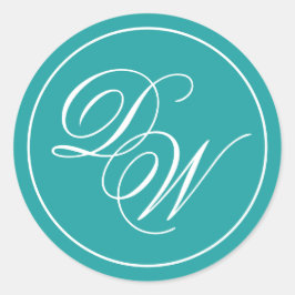 Aquamarine Monogramm 2 Initialen Einfache Weißkall Runder Aufkleber