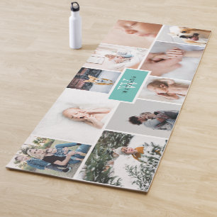 Aquamarine Monogramm-Familienfoto-Collage Yogamatte