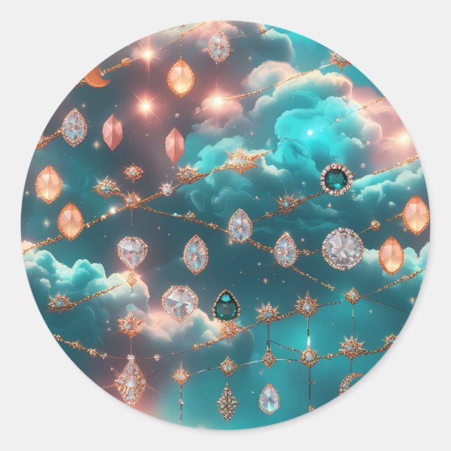 Aquamarine Moon Phases Celestial Astrology Runder Aufkleber (Vorderseite)