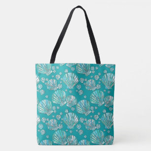 Aquamarine Muscheln am Meer, türkisfarbener Hinter Tasche