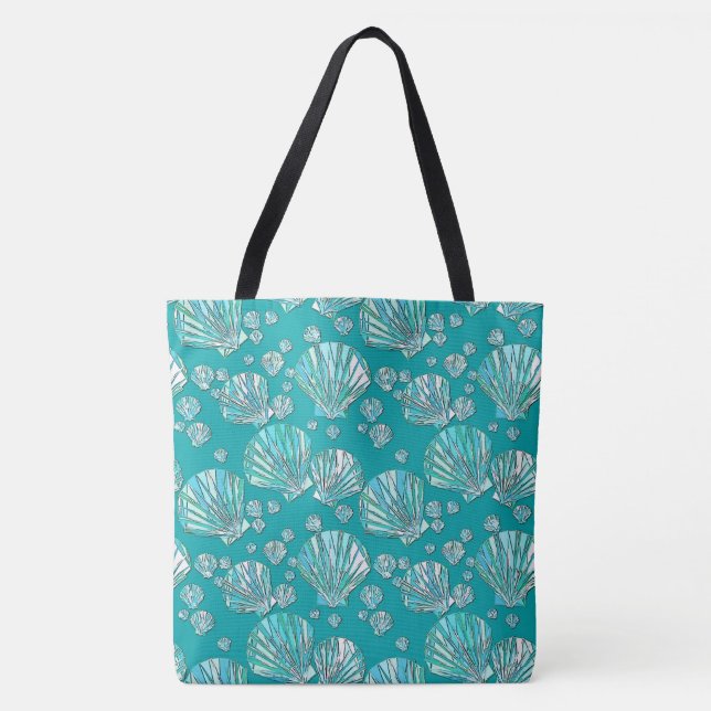 Aquamarine Muscheln am Meer, türkisfarbener Hinter Tasche (Vorderseite)