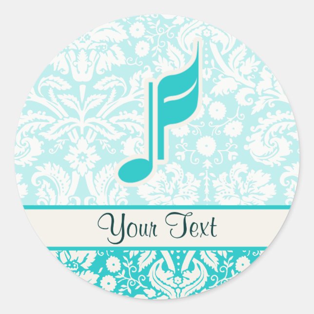 Aquamarine Musiknote Runder Aufkleber (Vorderseite)