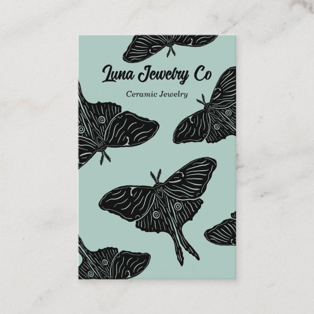 Aquamarine mystical Luna Moth Blank Business Card Visitenkarte (Vorderseite)
