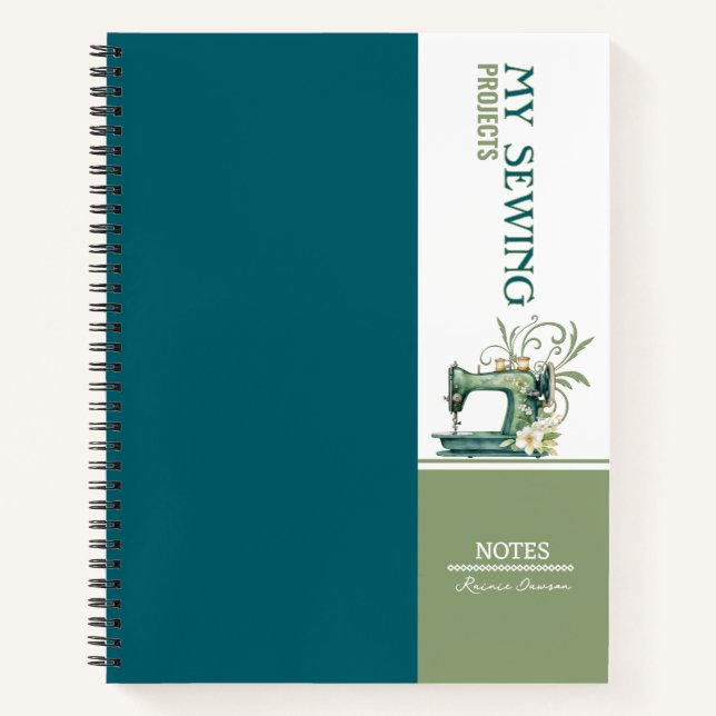 Aquamarine Nähprojektnotizen Notizbuch (Vorderseite)