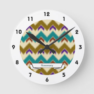 Aquamarine Native Tribal Zickzack Mustermauer Runde Wanduhr