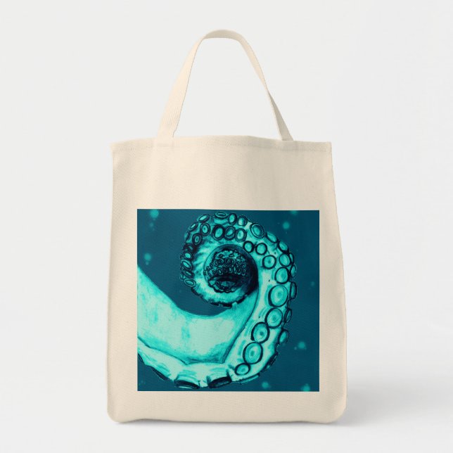 Aquamarine Nautic Tattoo Style Octopus Tentacle Ta Tragetasche (Vorne)