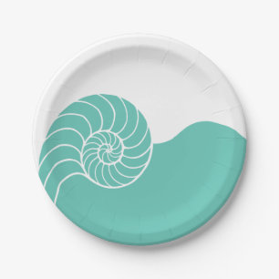 Aquamarine Nautilus-SeeMuschel Pappteller