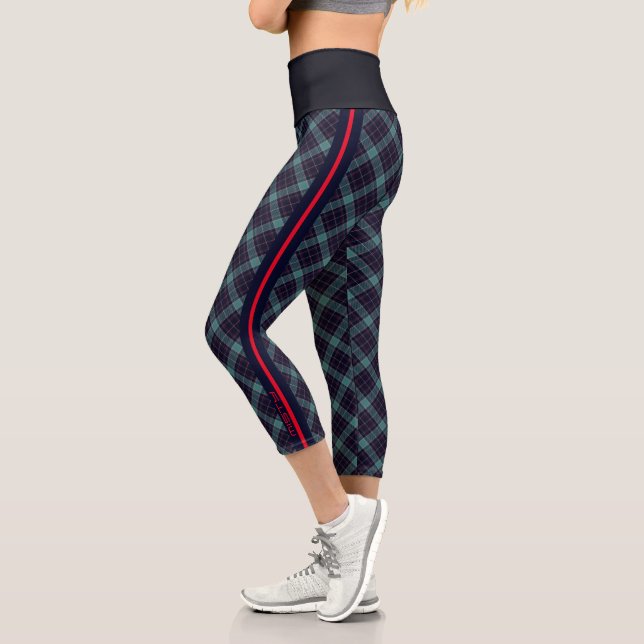 Aquamarine Navy Sporty Kariertes Muster Tartan Spo Capri Leggings (Links)