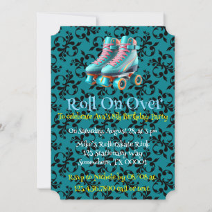 Aquamarine Neon Rollerskate Geburtstagspartei Einladung
