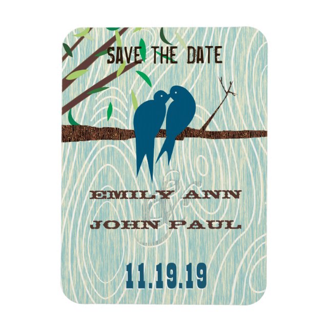 Aquamarine Niedliche Kissing Love Birds im Baum Magnet (Vertikal)