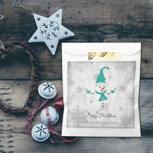 Aquamarine Niedliche Snowman Fvor Bag Geschenktütchen (Teal Cute Snowman Favor Bag)