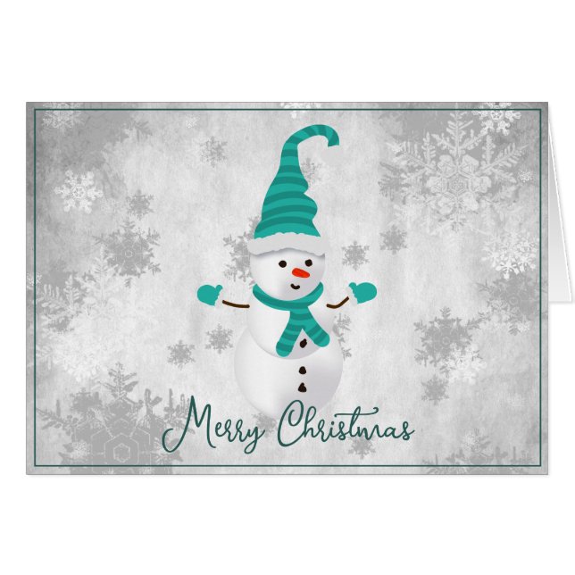 Aquamarine Niedliche Snowman Holiday Grußkarte (Vorderseite (Horizontal))