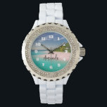 Aquamarine Ocean Tropical Beach Personalized Armbanduhr<br><div class="desc">A watch with a beautiful photograph. A scenic tropical beach with aquamarine water and a white sandy beach with a lush forest in the back. A solitary umbrella available for those who love seclusion.</div>